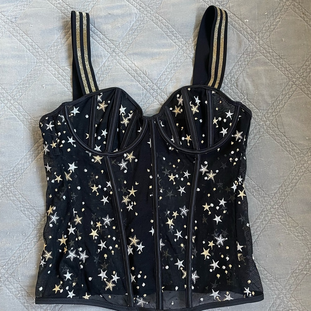 Black Star-Patterned Corset Top